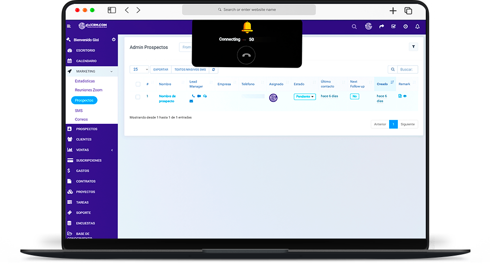gixiCRM Llamadas